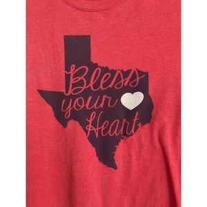 "Bless Your Heart" Texas Shaped T-shirt Medium Red